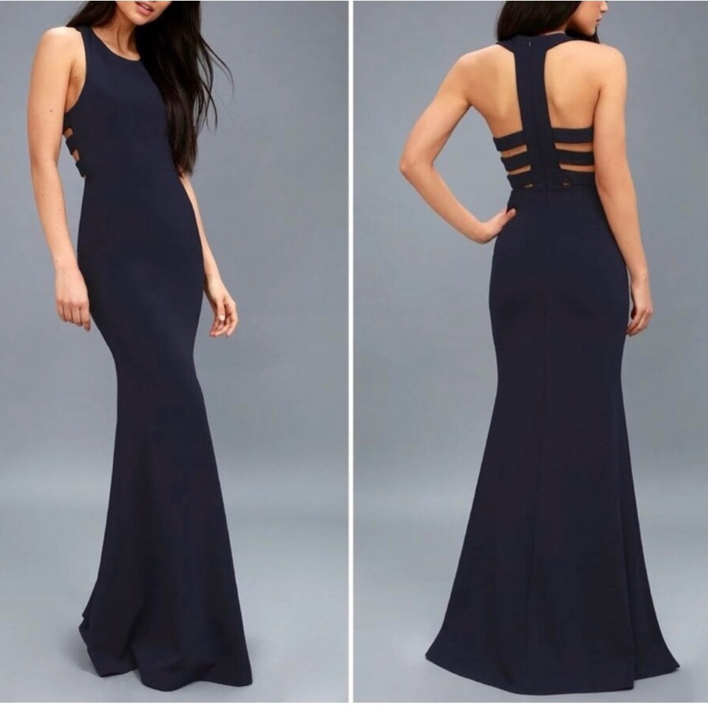 Lulus Power of WOW Backless Maxi Dress Size M Navy Mermaid Sleeveless Formal